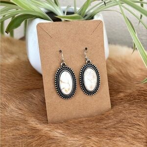 Chic Silver and Cream Oval Earrings